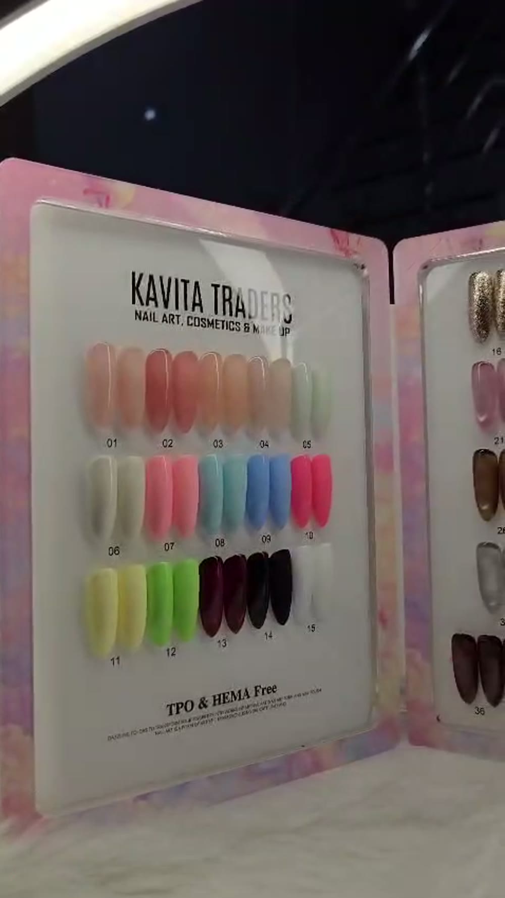 Kavita Traders branded shade book showing 41 numbered gel shades