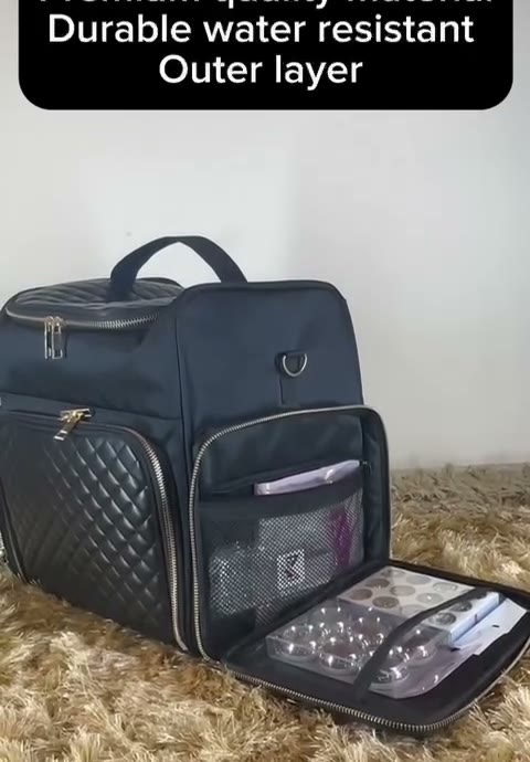 Premium nail art vanity bag with gold zippers